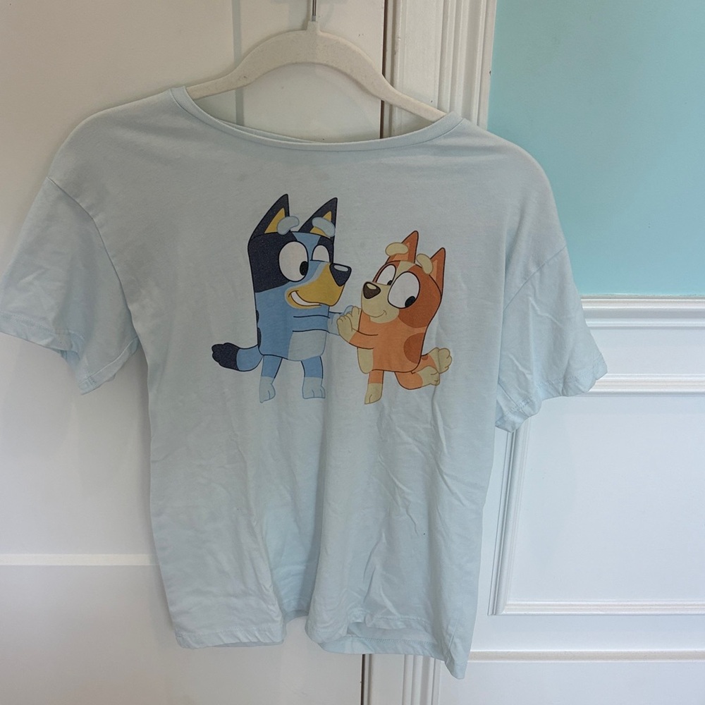 Target Light Blue Kids Tee with Blue and Orange Cartoon Dogs